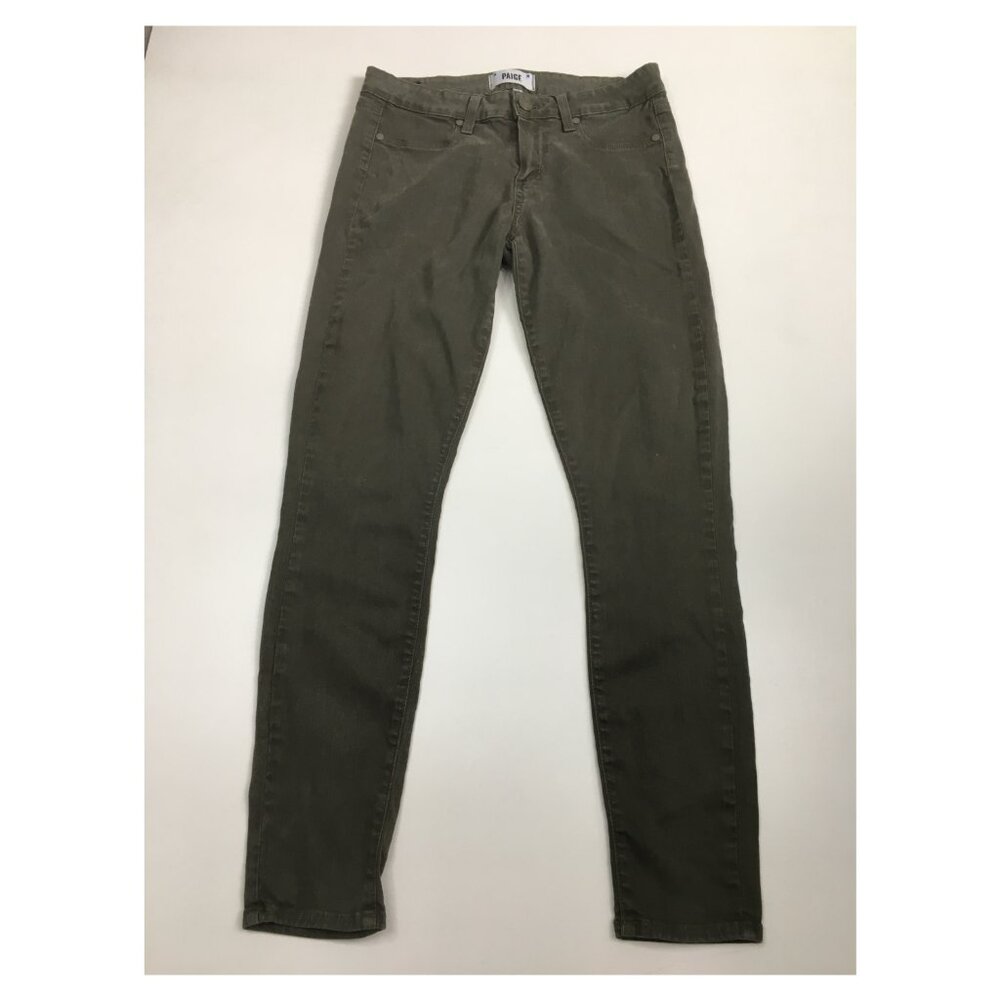PAIGE Green Leaf Silk Coating Logo Hardware Faux Pockets Verdugo Ankle Jeans